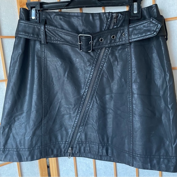 Free People Black Faux Leather Skirt with Belt, 8 - Picture 1 of 12